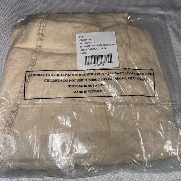 Free People High Road Washed Pull On Pants Tan Birch Cream Linen Blend L NWT - Picture 4 of 5